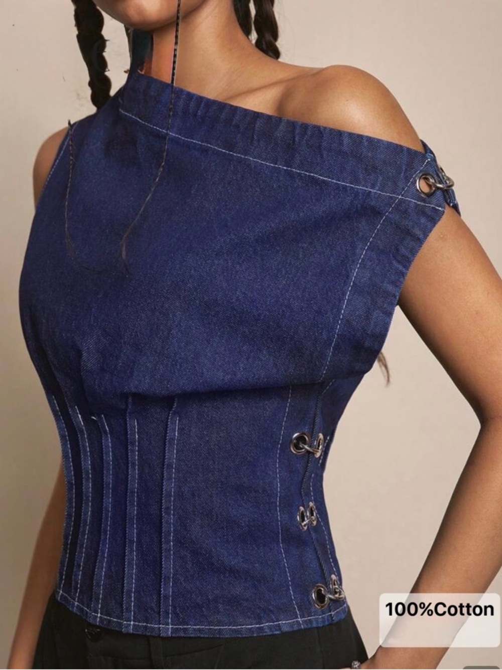 Denim halter top cropped jean shirt bustier 6 bow western rodeo fair cowgirl S M - Picture 6 of 7
